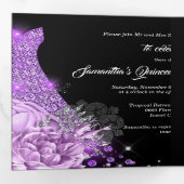 Invitation Trois Volets Femme noire violet rose photo parties scintillant  (Intérieur en premier)