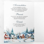 Invitation Trois Volets Festif Village d'hiver QR Code Mariage (Intérieur en premier)