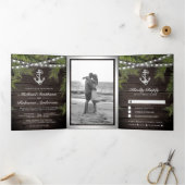 Invitation Trois Volets Feuille d'Ancre Rustic Wood Tropical Palm (Intérieur)