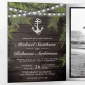 Invitation Trois Volets Feuille d'Ancre Rustic Wood Tropical Palm (Intérieur en premier)