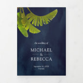 Invitation Trois Volets Feuilles de banane tropicale 3 en 1 Mariage bleu m (Page de couverture)