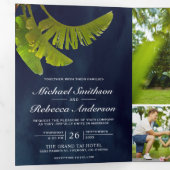 Invitation Trois Volets Feuilles de banane tropicale 3 en 1 Mariage bleu m (Intérieur en premier)