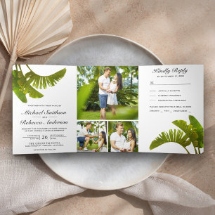 Invitation Trois Volets Feuilles de bananier Palm tropical Foliage 3 en 1