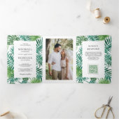 Invitation Trois Volets Feuilles de palmier vertes blanches tropicales Cod (Intérieur)