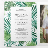 Invitation Trois Volets Feuilles de palmier vertes blanches tropicales Cod (Intérieur en premier)