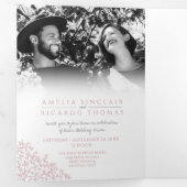 Invitation Trois Volets feuilles mariage blanc roux et roses tout-en-un (Intérieur en premier)
