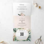 Invitation Trois Volets Feuilles tropicaux Mariage RSVP QR Code Détails Ph (Intérieur)