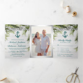 Invitation Trois Volets Feuilles Turquoise Ancre Washed White (Intérieur)