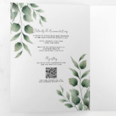 Invitation Trois Volets Feuilles verdoyants minimaux Mariage blanc moderne (Intérieur en premier)