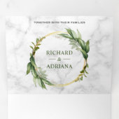 Invitation Trois Volets Feuilles verts botaniques Mariage Marbre blanc de  (Intérieur en premier)