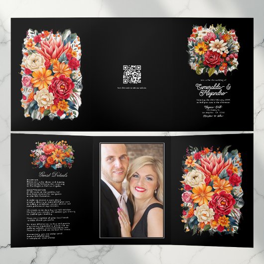 Invitation Trois Volets Fiesta Mariage Détails de l'invité, photo et code