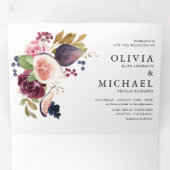 Invitation Trois Volets Figes d'aquarelle et fleurs d'automne Mariage (Intérieur en premier)