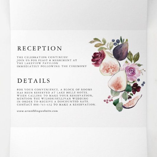 Invitation Trois Volets Figes d'aquarelle et fleurs d'automne Mariage (Intérieur au milieu)