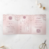 Invitation Trois Volets Fleur de cerisier rose | Bilingue | Mariage chinoi (Intérieur)