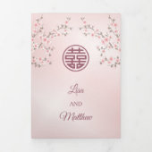 Invitation Trois Volets Fleur de cerisier rose | Bilingue | Mariage chinoi (Page de couverture)