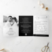 Invitation Trois Volets Fleur de lis noir blanc option repas mariage RSVP (Intérieur)