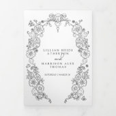 Invitation Trois Volets Fleur de lis noir blanc option repas mariage RSVP (Page de couverture)