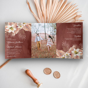 Invitation Trois Volets Fleur de Lys Fleur de Palmier Pampas Cannelle Mari