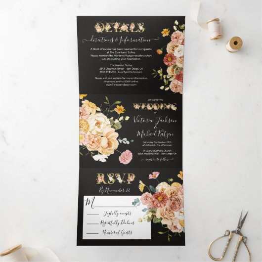 Invitation Trois Volets Fleur Jardin fleuri Dark & Moody Mariage (Intérieur)