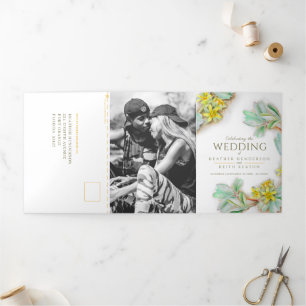 Invitation Trois Volets Fleur Jaune Sibbaldia mariage tout en un