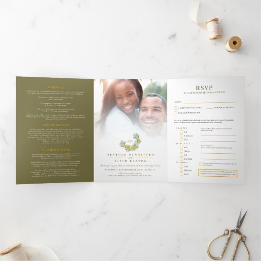 Invitation Trois Volets Fleur Jaune Sibbaldia mariage tout en un (Intérieur)