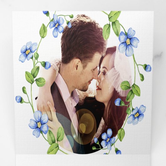 Invitation Trois Volets Fleur sauvage bleu  Floral Mariage (Intérieur en premier)