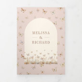 Invitation Trois Volets Fleur sauvage de crème rose pâle  papillon Mariage (Page de couverture)