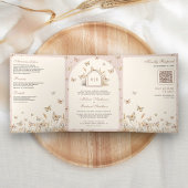 Invitation Trois Volets Fleur sauvage de crème rose pâle  papillon Mariage
