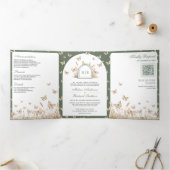 Invitation Trois Volets Fleur sauvage de Sage Vert Beige Mariage d'arc pap (Intérieur)
