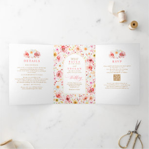 Invitation Trois Volets Fleur sauvage Elegant Boho Garden Mariage Photo
