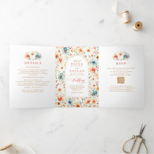 Invitation Trois Volets Fleur sauvage Elegant Boho Mariage de automne Phot