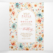 Invitation Trois Volets Fleur sauvage Elegant Boho Mariage de automne Phot (Intérieur au milieu)