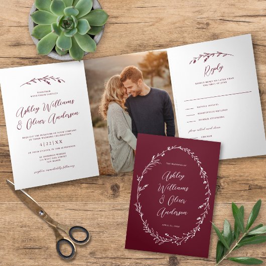 Invitation Trois Volets Fleur sauvage rustique Bourgogne Boho Mariage phot