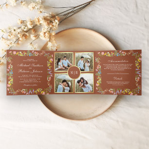 Invitation Trois Volets Fleur sauvage rustique Photo Collage Mariage en te
