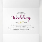 Invitation Trois Volets Fleurs aquarelles violettes et bleues avec mariage (Intérieur au milieu)