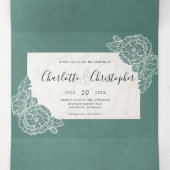 Invitation Trois Volets fleurs blanches aqua cyan tri-pli tout en un maria (Intérieur au milieu)