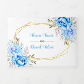 Invitation Trois Volets Fleurs d'aquarelle bleu Aqua avec mariage RSVP (Page de couverture)