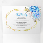 Invitation Trois Volets Fleurs d'aquarelle bleu Aqua avec mariage RSVP (Intérieur en premier)