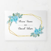 Invitation Trois Volets Fleurs d'aquarelle bleue, typographie mariage flor (Page de couverture)