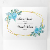 Invitation Trois Volets Fleurs d'aquarelle bleue, typographie mariage flor (Intérieur en premier)