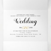 Invitation Trois Volets Fleurs d'aquarelle bleue, typographie mariage flor (Intérieur au milieu)