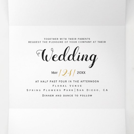 Invitation Trois Volets Fleurs d'aquarelle bleue, typographie mariage flor (Intérieur au milieu)