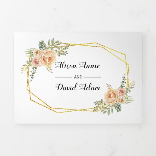 Invitation Trois Volets Fleurs d'aquarelle, typographie mariage floral (Page de couverture)