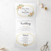 Invitation Trois Volets Fleurs d'aquarelle, typographie mariage floral (Intérieur)