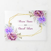 Invitation Trois Volets Fleurs d'aquarelle violet bleu avec mariage RSVP (Page de couverture)