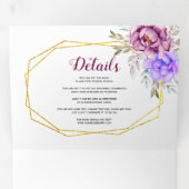Invitation Trois Volets Fleurs d'aquarelle violet bleu avec mariage RSVP (Intérieur en premier)