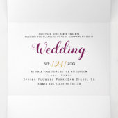 Invitation Trois Volets Fleurs d'aquarelle violette et cadre or mariage (Intérieur au milieu)