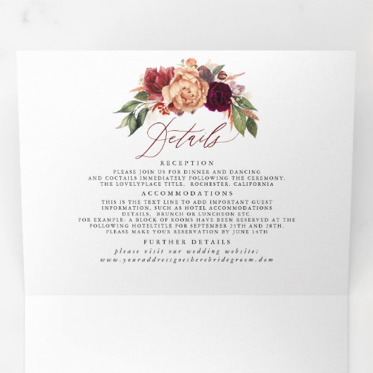 Invitation Trois Volets Fleurs d'automne Élégant Mariage botanique moderne (Intérieur en premier)