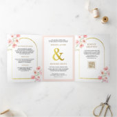 Invitation Trois Volets Fleurs de Cerisier Rose Foncé Code QR Mariage Flor (Intérieur)