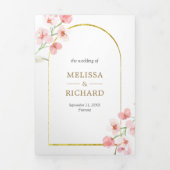 Invitation Trois Volets Fleurs de Cerisier Rose Foncé Code QR Mariage Flor (Page de couverture)